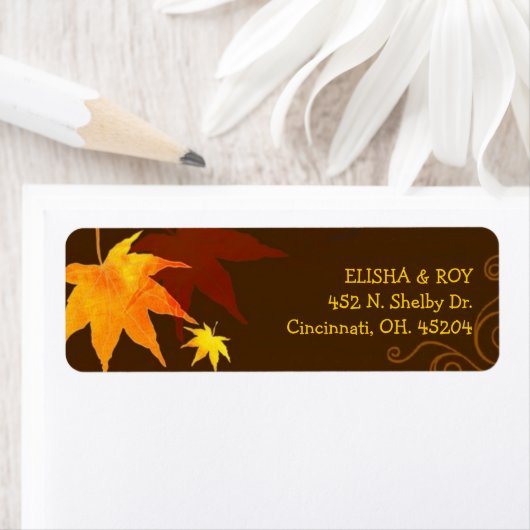 Chocolate Brown Maple Leaf Wedding Return Address Etiket (Insitu)