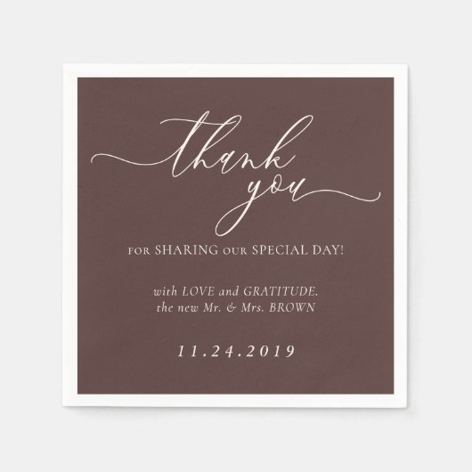 Chocolate Brown Minimalist Decor Wedding Servet (Voorkant)