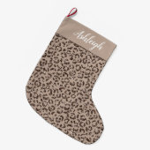 Chocolate Brown Mocha Cream Leopard Glitter Grote Kerstsok (Voorkant (Hangend))