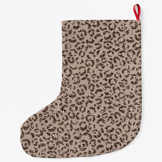 Chocolate Brown Mocha Cream Leopard Glitter Grote Kerstsok (Achterkant)
