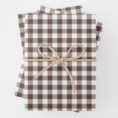 Chocolate Brown Plaid Gingham Inpakpapier Vel (In situ)