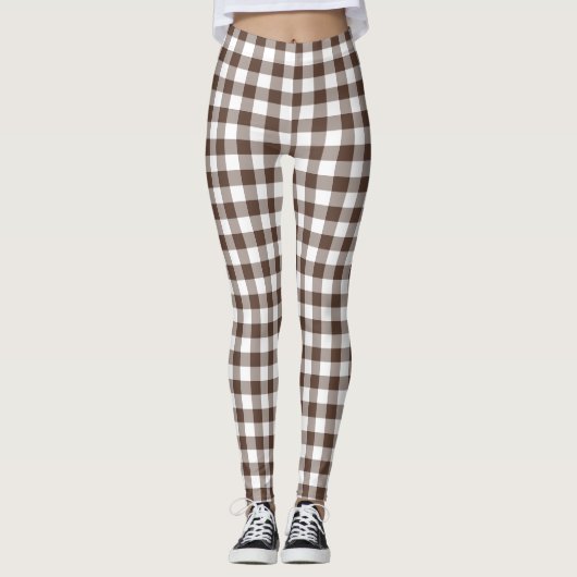 Chocolate Brown Plaid Gingham Leggings (Voorkant)
