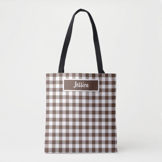 Chocolate Brown Plaid Gingham Retro Color Draagtas (Voorkant)