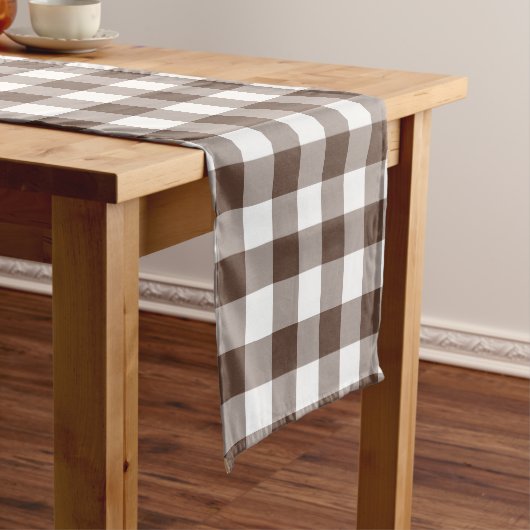 Chocolate Brown Plaid Gingham Table Runner Korte Tafelloper (Voorbeeld)