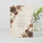 Chocolate Brown Rustic Autumnal Wedding Kaart (Staand voorkant)