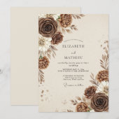 Chocolate Brown Rustic Autumnal Wedding Kaart (Voorkant / Achterkant)