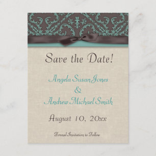Chocolate Brown Turqoise sparen de datum Save The Date