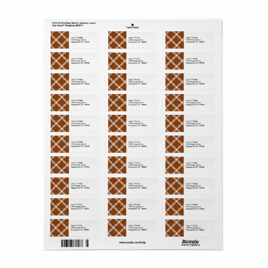 Chocolate Brown WhLarge Fancy Quatrefoil Pattern Etiket (Full Sheet)