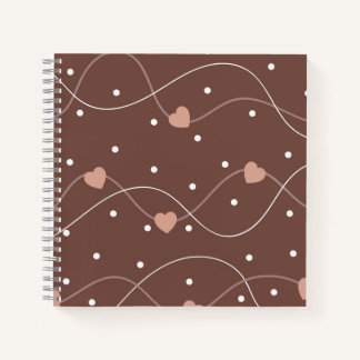 Chocolate Brown with Pink Hearts Pattern Notitieboek