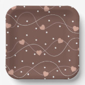 Chocolate Brown with Pink Hearts Pattern Papieren Bordje (Voorkant)
