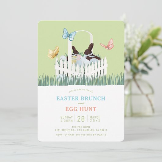 Chocolate Bunny Easter Brunch Egg Hunt Invitation Kaart (Staand voorkant)
