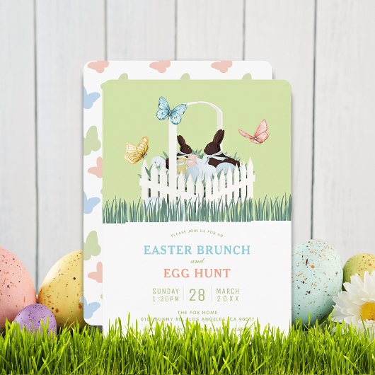 Chocolate Bunny Easter Brunch Egg Hunt Invitation Kaart
