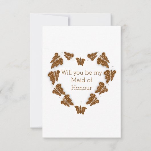 Chocolate Butterfly Design Maid of Honor Verzoek Kaart (Voorkant)
