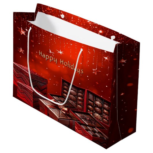 Chocolate Candy Christmas Holiday Gift Bag Groot Cadeauzakje (Voorkant Gekanteld)
