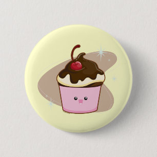 Chocolate Cherry Cupcake Ronde Button 5,7 Cm
