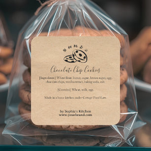 Chocolate Chip Cookies Kraft Minimalistische Bakke Vierkante Sticker