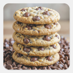 Chocolate Chip Cookies Op Chocoladebrokken Vierkante Sticker