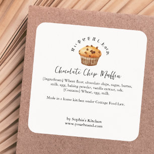 Chocolate Chip Muffin Aquarel Bakkerij Ingrediënt Vierkante Sticker
