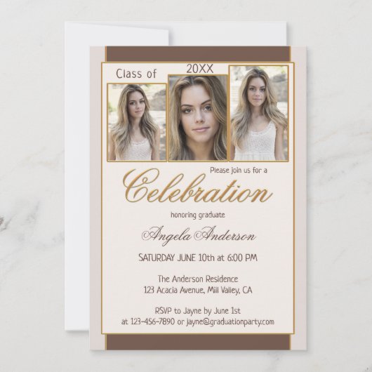 Chocolate Cream Gold Photo Afstuderen Invitation Kaart (Voorkant)