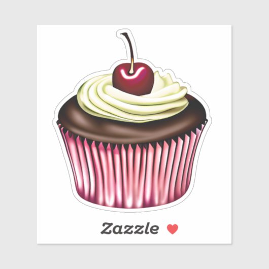 Chocolate Cupcake met Cherry op top Sticker (Vel)
