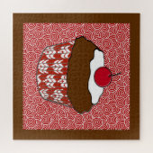 Chocolate Cupcake op rood en wit patroon Legpuzzel (Horizontaal)