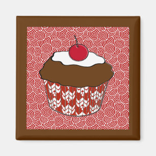 Chocolate Cupcake op rood en wit patroon Magneet