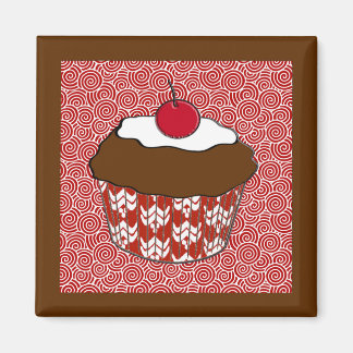 Chocolate Cupcake op rood en wit patroon Magneet