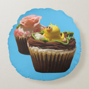 Chocolate Cupcakes Bird & Rose Round Throw Pillow Rond Kussen