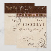 Chocolate Damask Swirl Birthday Party Invitation Kaart (Voorkant / Achterkant)