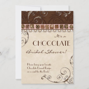 Chocolate Damask Swirl Bridal Shower Invitation Kaart