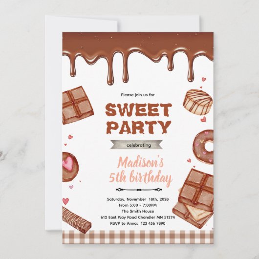 Chocolate dessert theme party invitation kaart (Voorkant)
