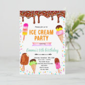 Chocolate drip ice cream birthday invitation kaart (Staand voorkant)