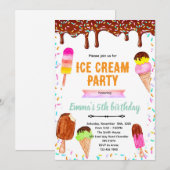 Chocolate drip ice cream birthday invitation kaart (Voorkant / Achterkant)