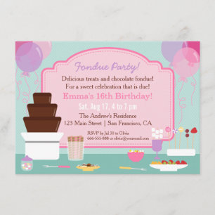 Chocolate Fondue Girls Birthday Party Invitations Kaart