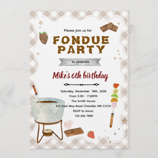 Chocolate Fondue Invitation Kaart (Voorkant)
