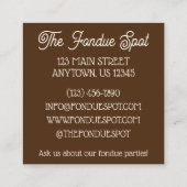 Chocolate Fondue Pot Dessert Food Restaurant Vierkante Visitekaartje (Achterkant)