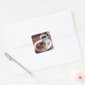Chocolate Frosted Donut and Coffee  Vierkante Sticker (Envelop)