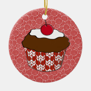 Chocolate Fudge Cupcake met Cherry Keramisch Ornament