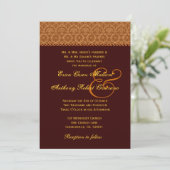 Chocolate Gold  Damask Wedding Monogram Kaart (Staand voorkant)