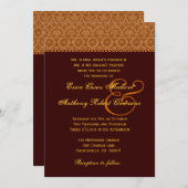 Chocolate Gold  Damask Wedding Monogram Kaart (Voorkant / Achterkant)