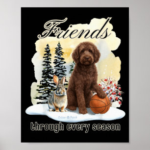 Chocolate Goldendoodle en vriend in wintersneeuw S Poster