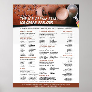 Chocolate Ice Cream, Ice Cream Parlor Menu Poster