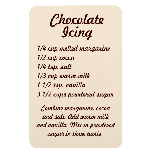 Chocolate Icing Recipe Fridge Magnet (Vertical)