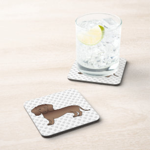 Chocolate Kortharige Dachshund Cartoon Hond & Poot Bier Onderzetter