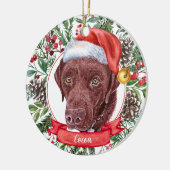 Chocolate Lab Custom Santa Hat Kerstversier Keramisch Ornament (Links)