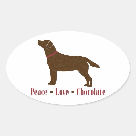 Chocolate Lab Peace Love Chocolade Ovale Sticker (Voorkant)