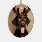 Chocolate Lab Reindeer Keramisch Ornament (Rechts)