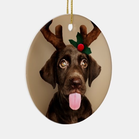 Chocolate Lab Reindeer Keramisch Ornament (Rechts)