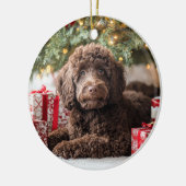 Chocolate Labradoodle Keramisch Ornament (Links)