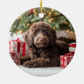 Chocolate Labradoodle Keramisch Ornament (Achterkant)